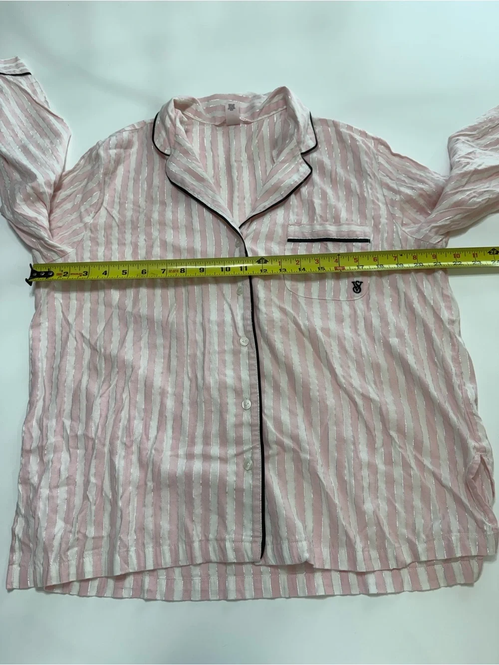 Victoria's Secret Pink Striped Pajama Set with Black Trim Size Medium